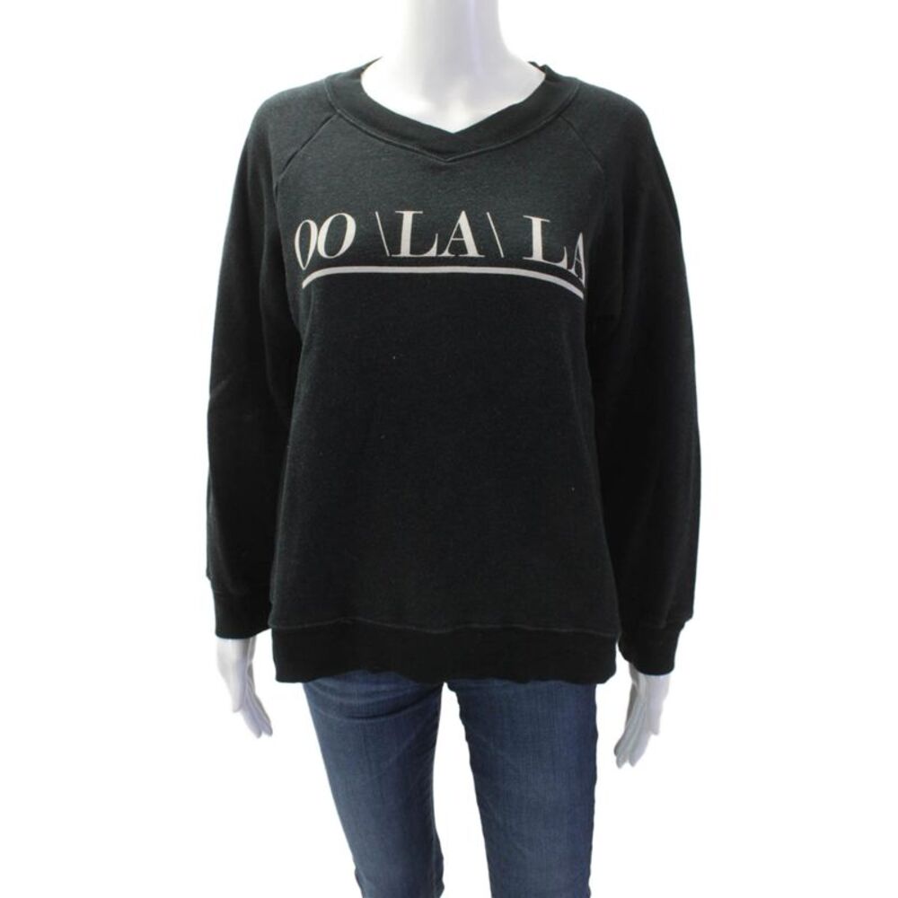 Wildfox Womens V-Neck Pullover Sweatshirt Black Graphic Quotes Size S